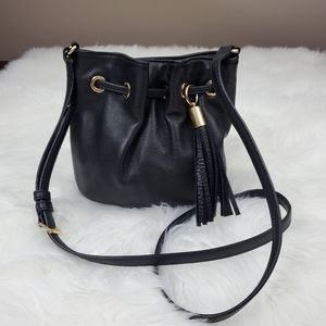 Michael Kors Black Pebbled Leather Tassel Crossbody Bag